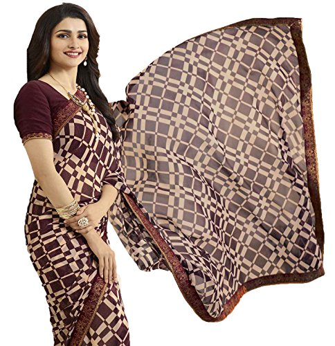 Image of RAJESHWAR FASHION WITH RF Women's Printed Georgette Sarees For Women With Jacquard Work Lace Border & Blouse Piece(Yellow Multicolored Free Size 6.30 Mtr)