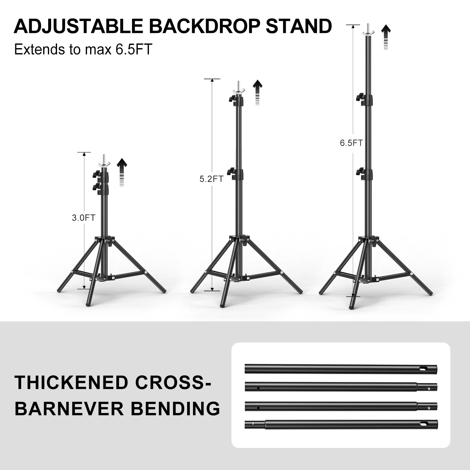 Soporte de telón de fondo de 6.5 x 6.5 pies, kit de sistema de soporte de fondo de fotografía ajustable con 4 abrazaderas y bolsa de transporte para fiestas, bodas, fotografía, decoración de