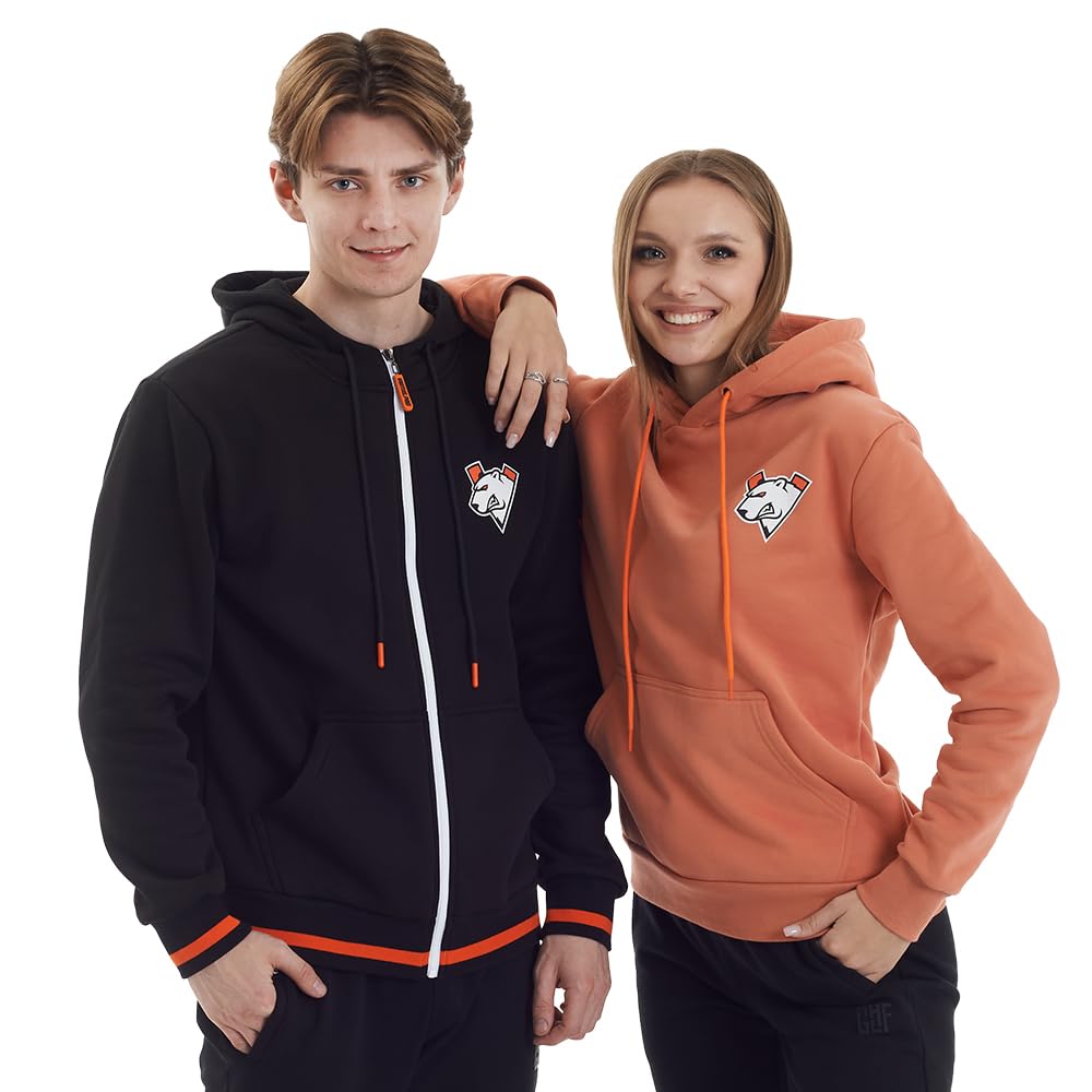 Virtus.pro - Bluza z kapturem z zamkiem błyskawicznym, grafika gracza, stylowa bluza z kapturem dla fanów, odzież dla graczy, odzież drużyny e-sportowej, czarna, XXL, Czarny, XXL