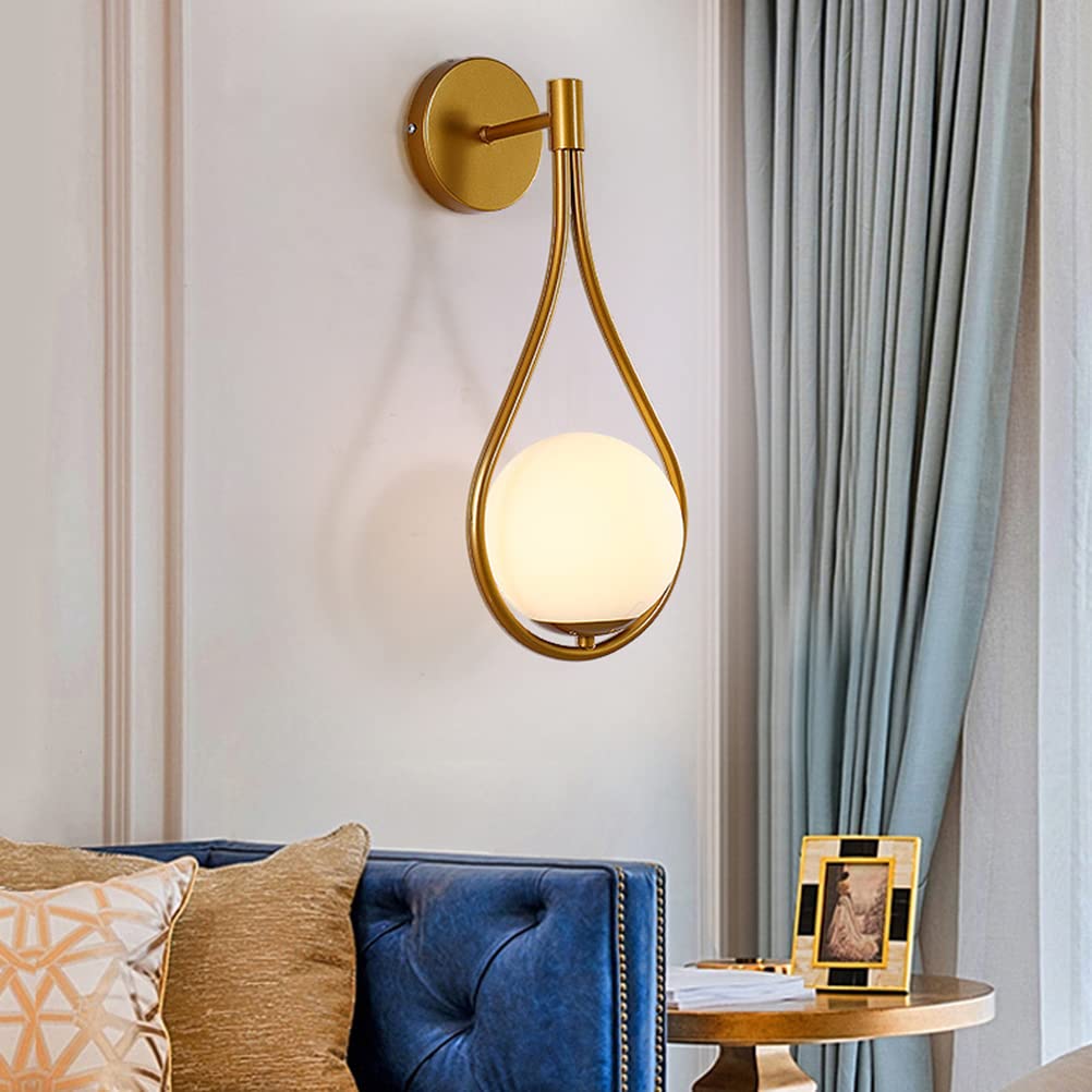 Kinkiet retro z włącznikiem i wtyczką Lampka nocna E27 Antyczna metalowa lampa ścienna Mosiężny wygląd Vintage Industrial Oświetlenie wewnętrzne Ścienne Kulisty klosz Szklany Złoty