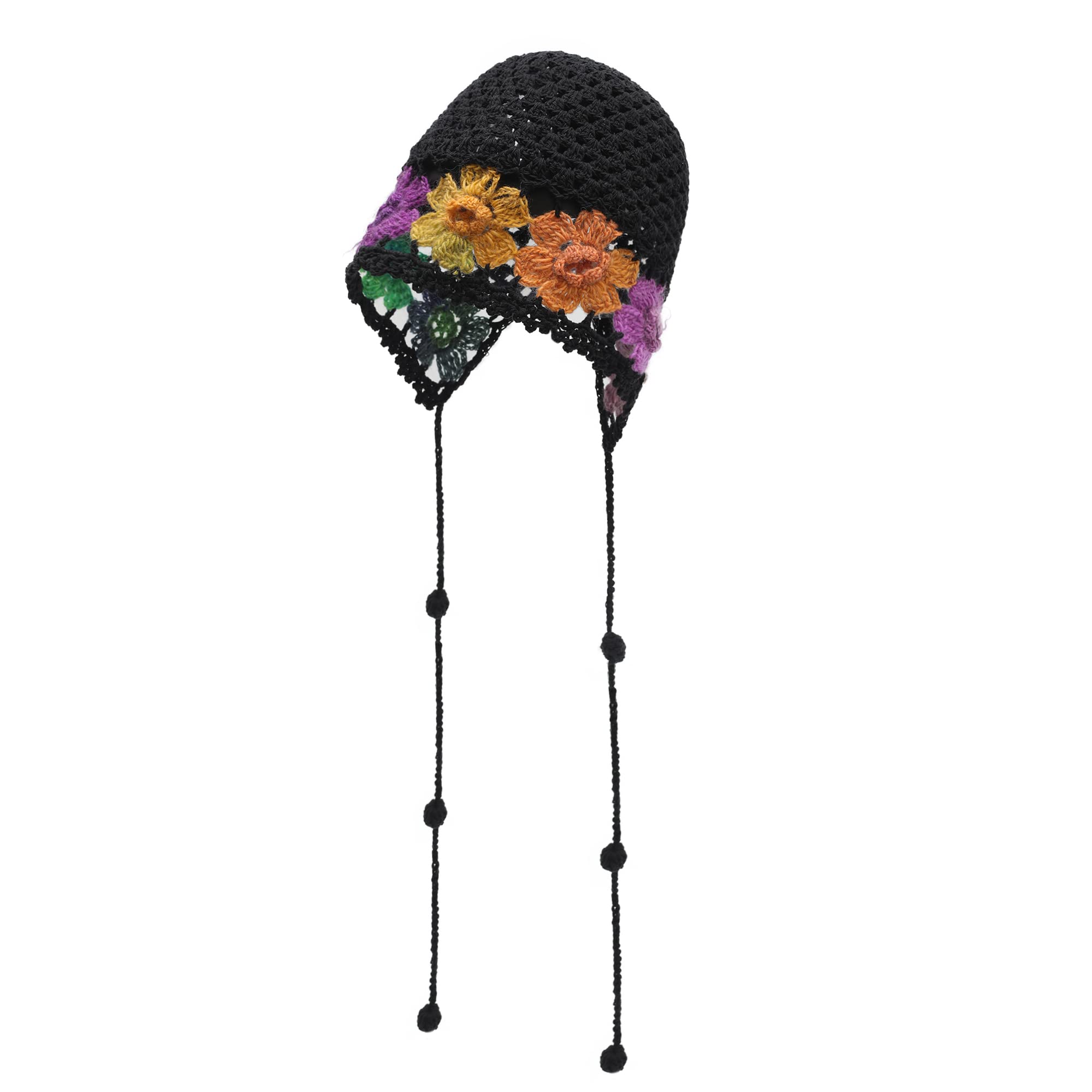 ZLYCWomen Cotton Crochet Knit Beanie Hat Handmade Cutout Summer Floral Skull Cap