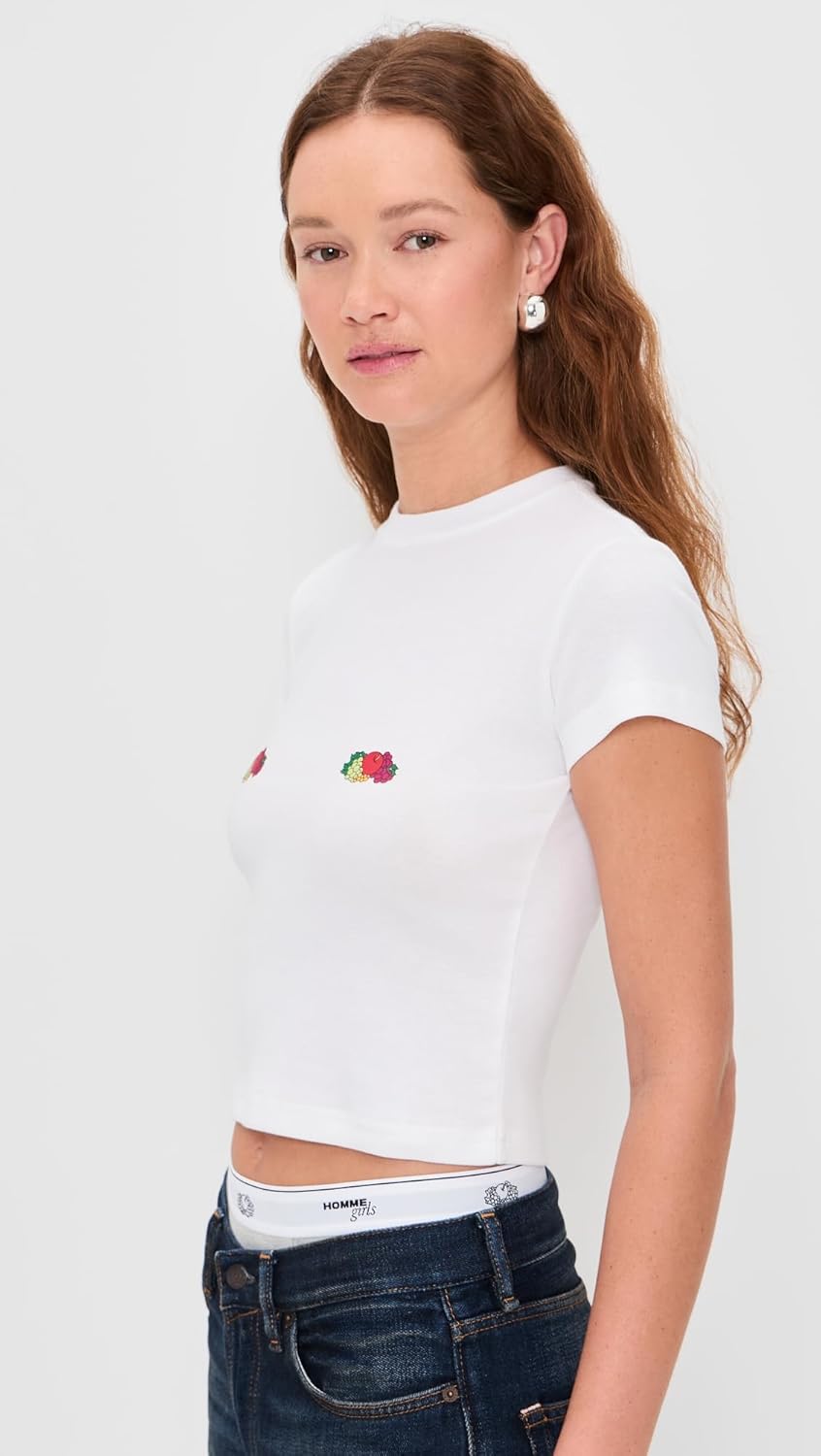 HOMMEGIRLS Women's Homme Girls x Fruit of The Loom Baby Tee with Double Logo - Image 4