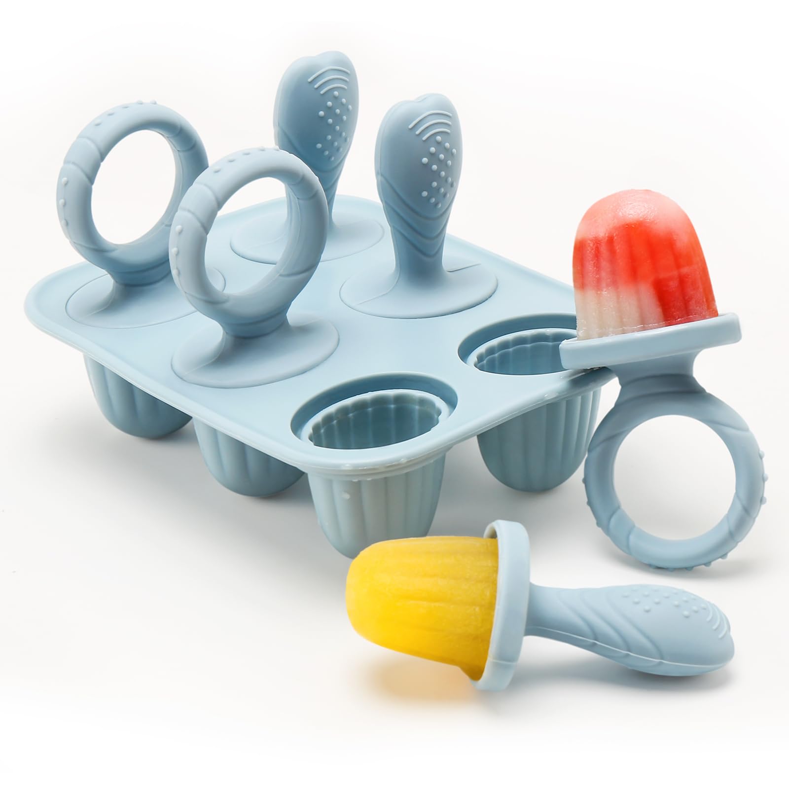 CLDY Mini BPA-Free Silicone Ice Lolly Moulds Kit for Toddlers - 6 Pcs 17ml Moulds with Reusable Sticks, Freezer & Dishwasher Safe (-40°C to 230°C), Baby Food Safe (Blue)