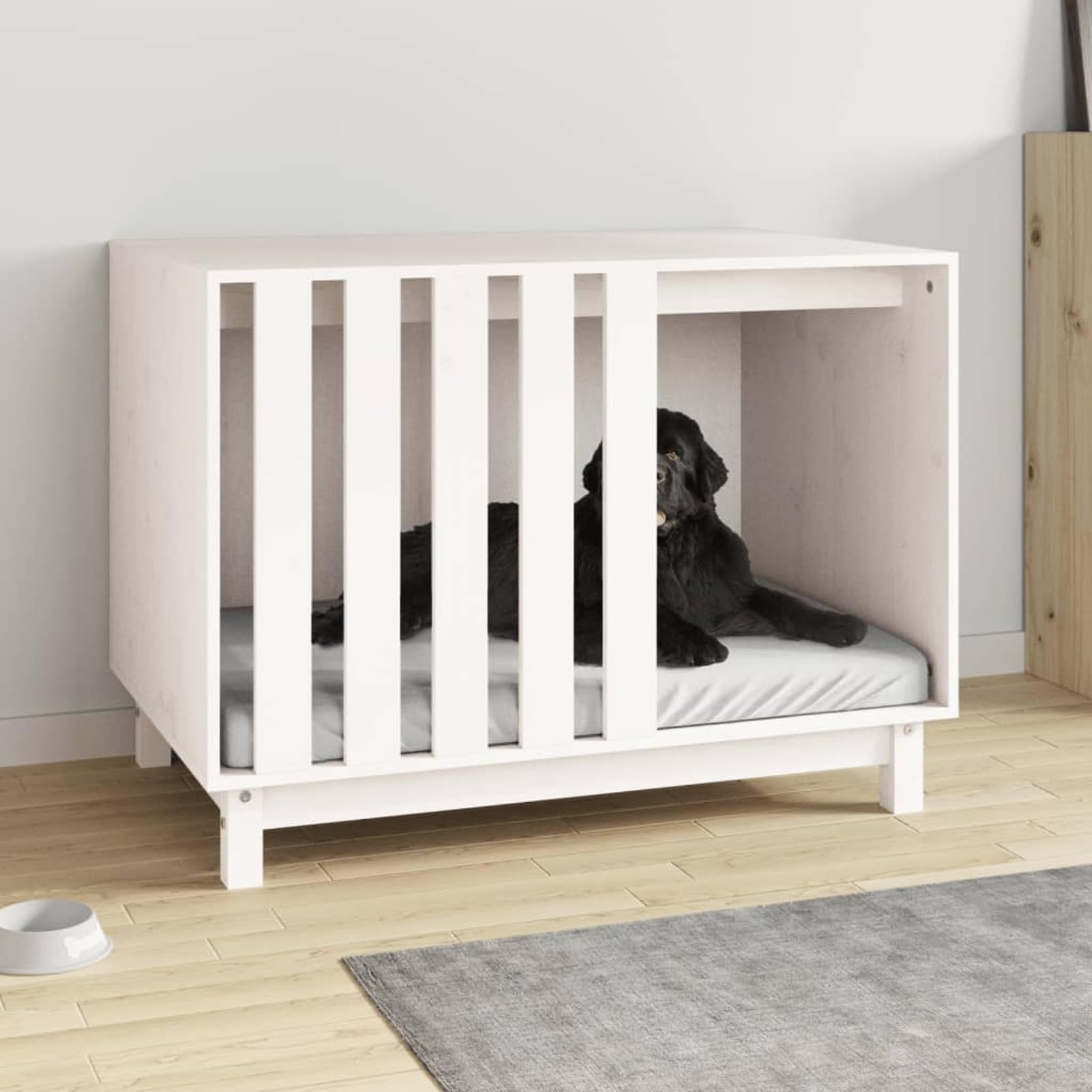 Homgoday Kennel Indoor Dog Crate for Dogs, Outdoor Dog Crates, Dog Kennel, White, 90 x 60 x 67 cm, Solid Pine Wood