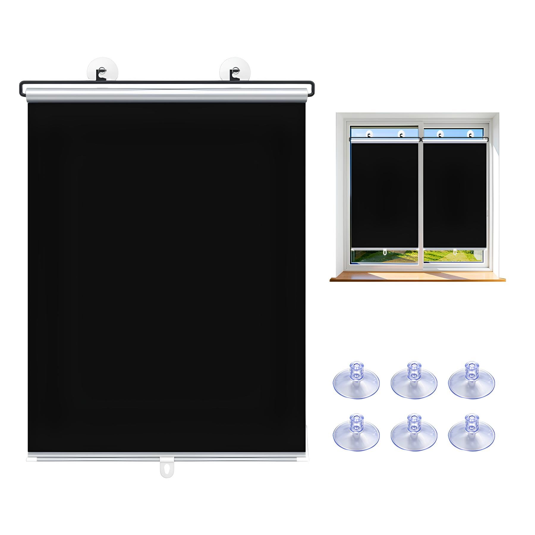 Blackout Shades No Drill, Retractable Roller Blinds with Suction Cups