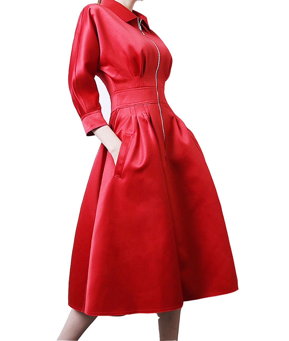 Tempt Me Women's Pleated High Waisted Lapel Flare A-line Slim Swing Cocktail Dress