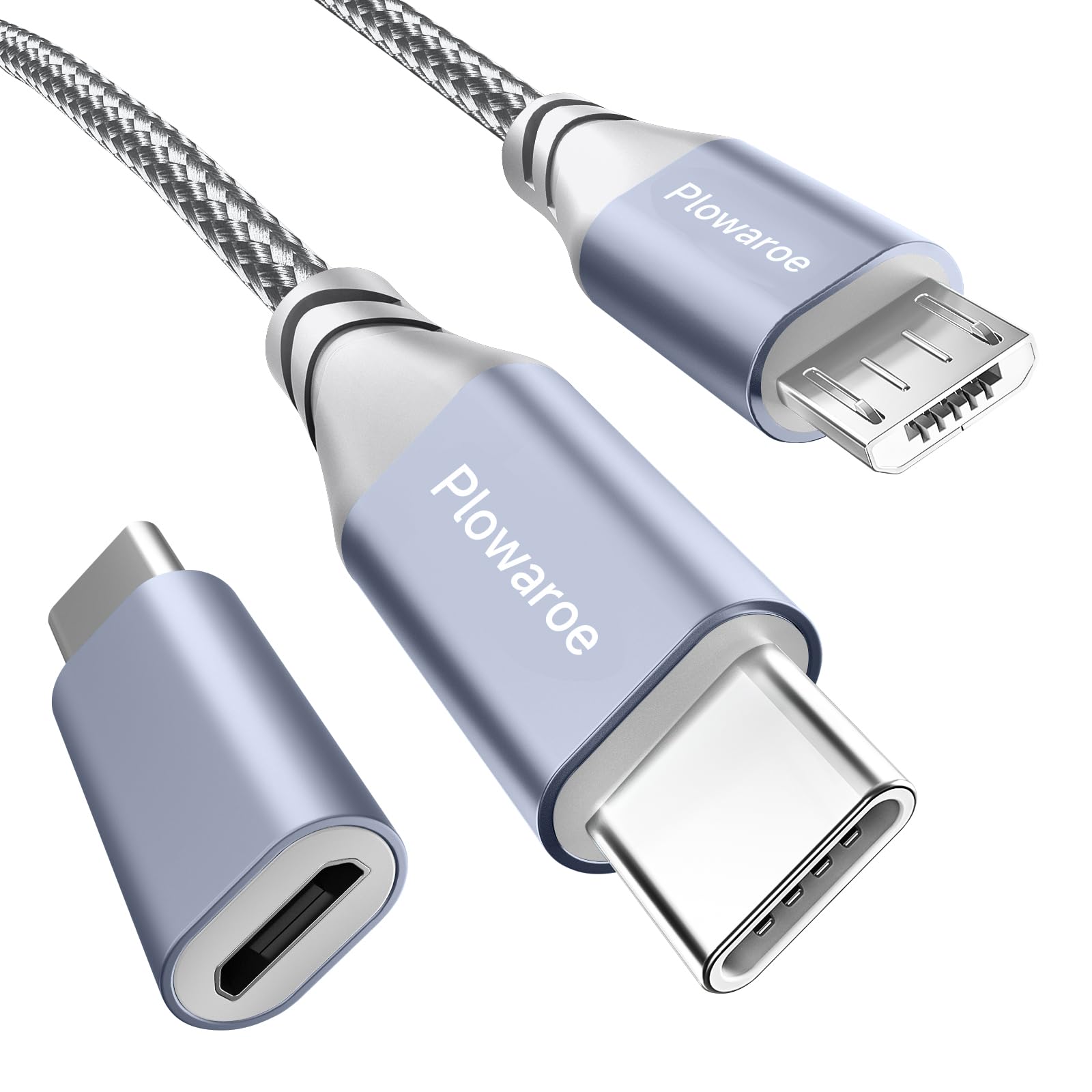 USB C auf Micro USB Kabel 3M USB C auf Small USB Adapter Android Ladekabel Kompatibel mit Samsung Galaxy S20/S9/S9+/S10 Huawei HTC LG (Grau)