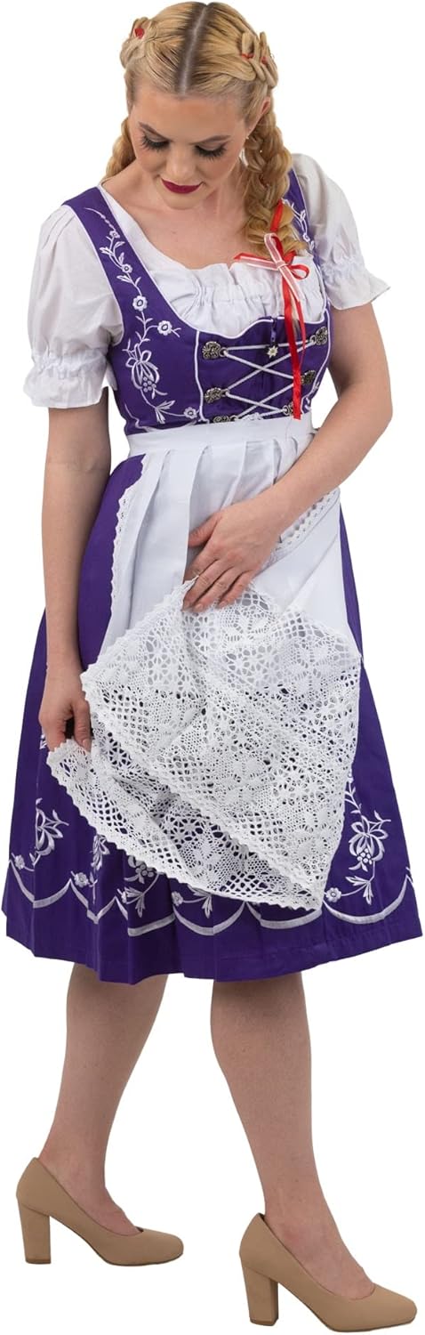 Dirndl Trachten Haus 3 Piece Long Purple Cotton Dirndl Dress For German Oktoberfest - Image 5