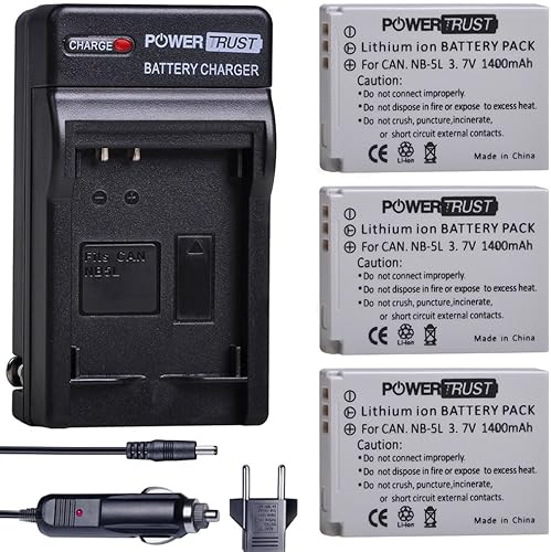 Batería NB-5L (paquete de 3) y cargador rápido para Canon PowerShot S100 S110 SD700 es SD790 es SD800 es SD850 es SD870 es SD880 es SD890 es SD900