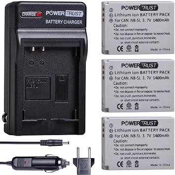 NB-5L Battery 3-Pack and Fast Charger for Canon PowerShot S100 S110 SD700 is SD790 is SD800 is SD850 is SD870 is SD880 is SD890 is SD900 is SD950 is SD970 is SD990 is SX200 is SX210 is