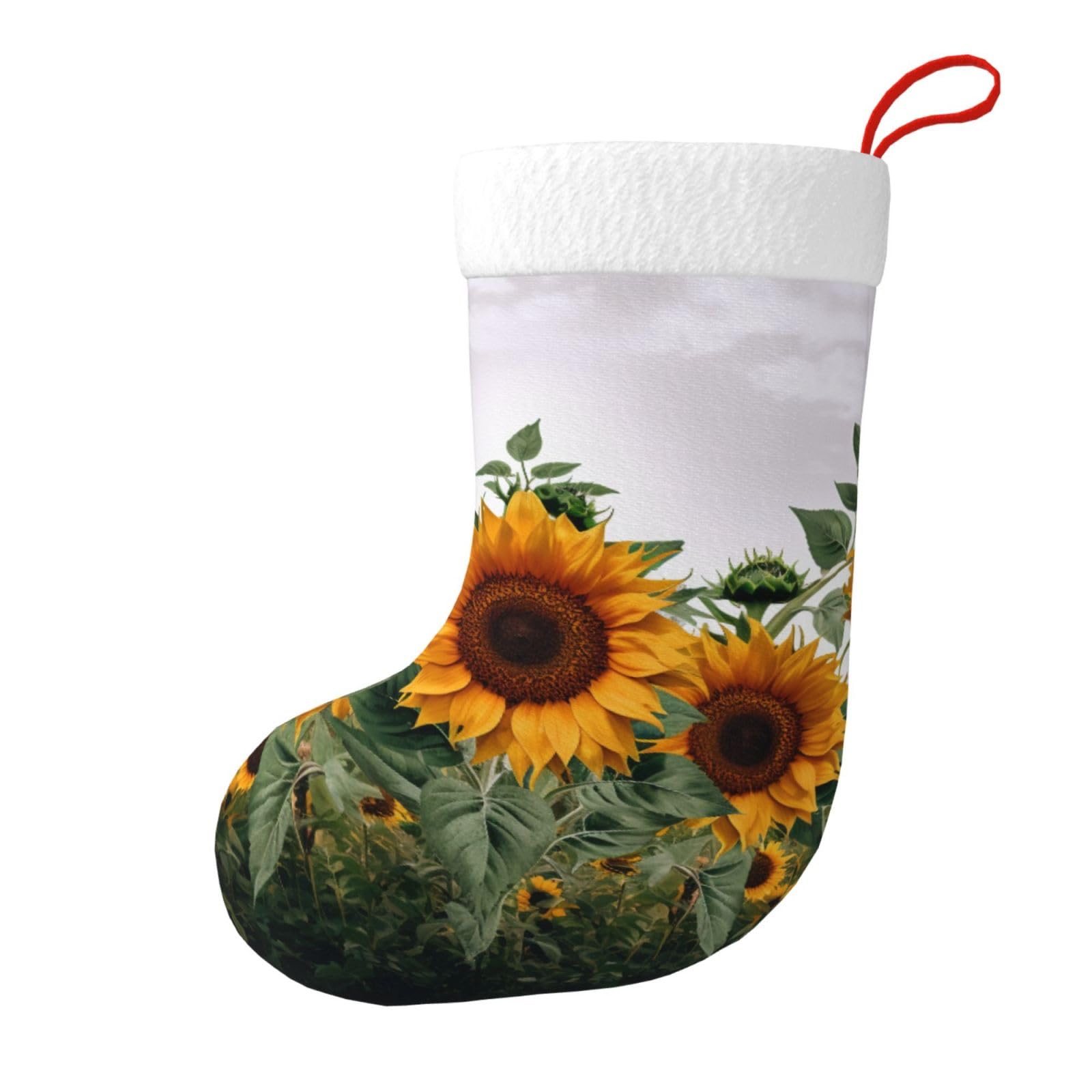 Sunflowers Print Christmas Stocking, 28x45cm Holiday Hanging Stockings for Fireplace, Tree Decorations, Gift Giving, and Party Festive Decor