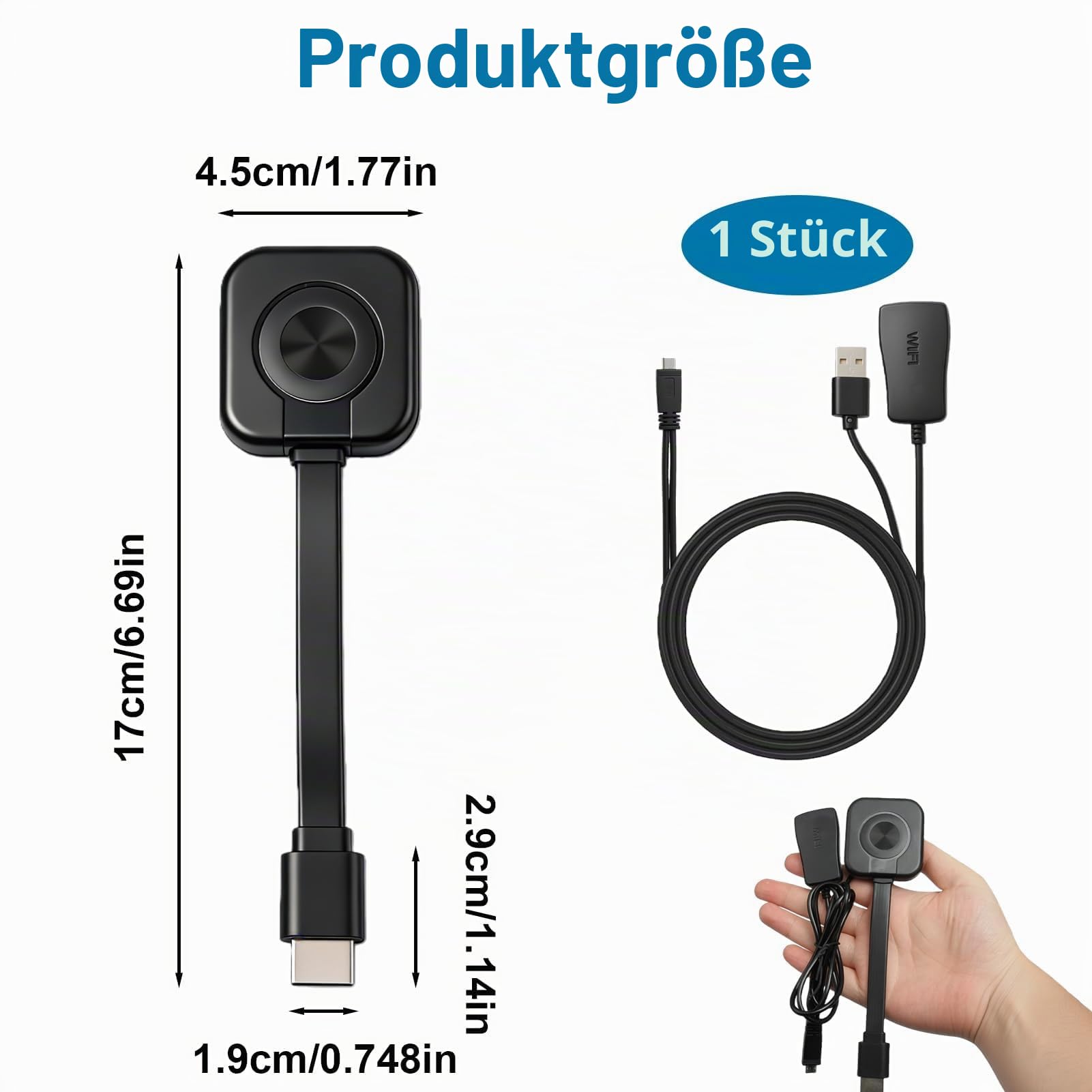 Miracast Wireless HDMI Dongle HD Wireless HDMI Adapter 1080P Screen Mirroring Diaplay Streamer Adapter für Miracast/DLNA/Air Play für Windows, Android, iOS, Laptop und Smartphone