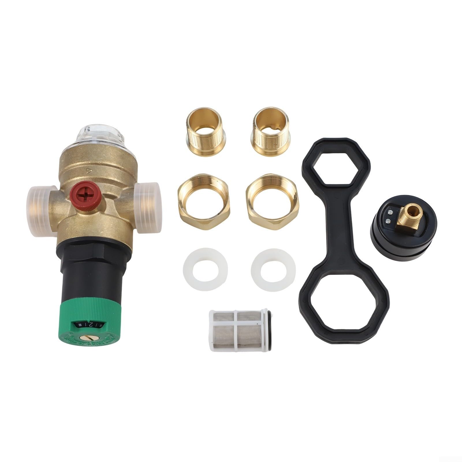 Riduttore di pressione in ottone per Honeywell con manometro e filtro, regolatore di pressione dell'acqua regolabile DN20, filtro di ricambio incluso, 210 x 130 x 100 mm (3/4")
