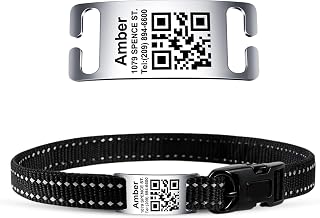 TechMark Dog Tags Personalized for Pets Custom ID Laser Deep Engraving Stainless Steel Ultra Durable, Polished Curved Rectangular Arch, Text + QR Code for 3/8" Collars