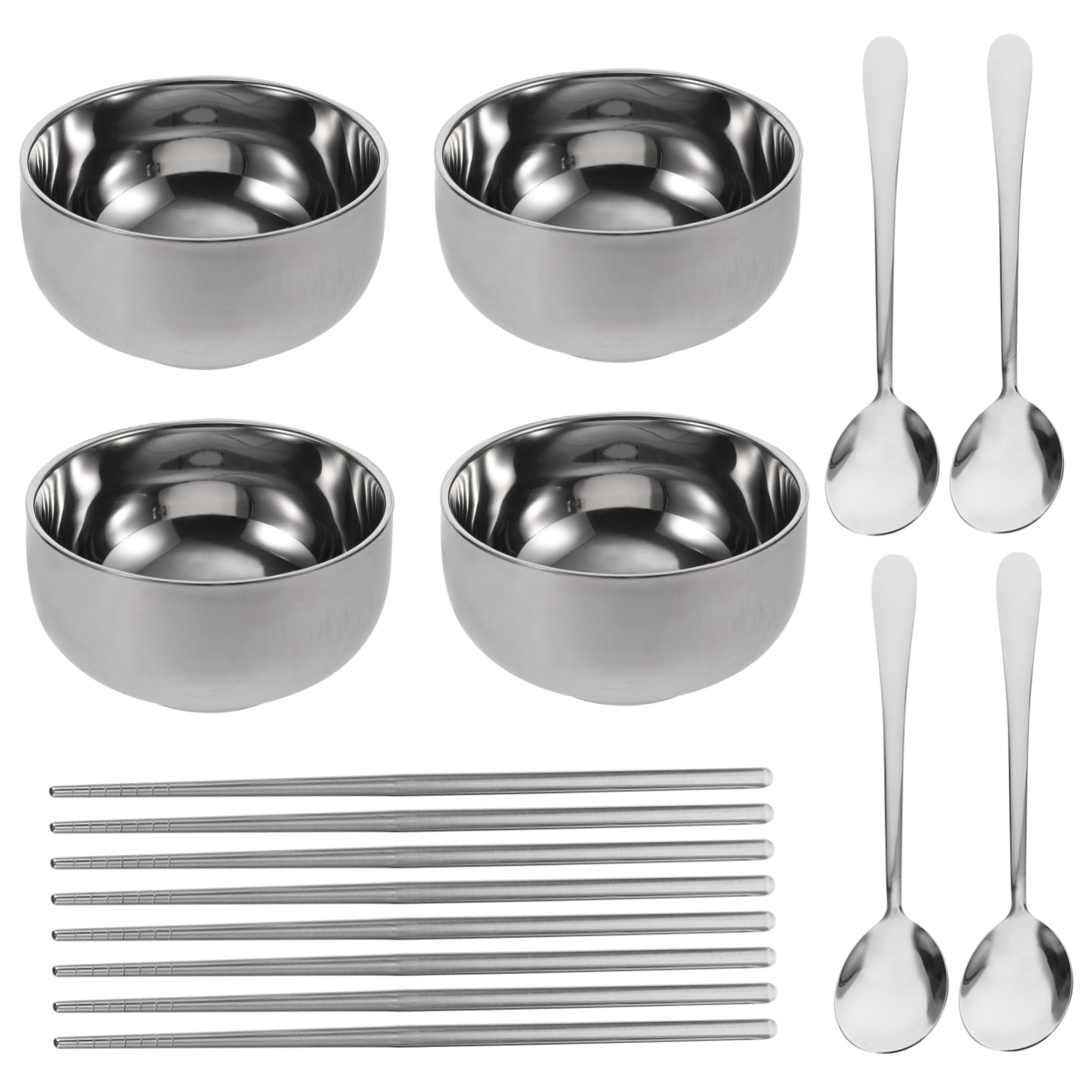 Edelstahl Besteck Set Teilig Retro Design mit Schüssel Esslöffel und Essstäbchen Langlebig Wiederverwendbar Tragbar für Reisen Camping Büro und Schule Bpa Frei Vielseitig für