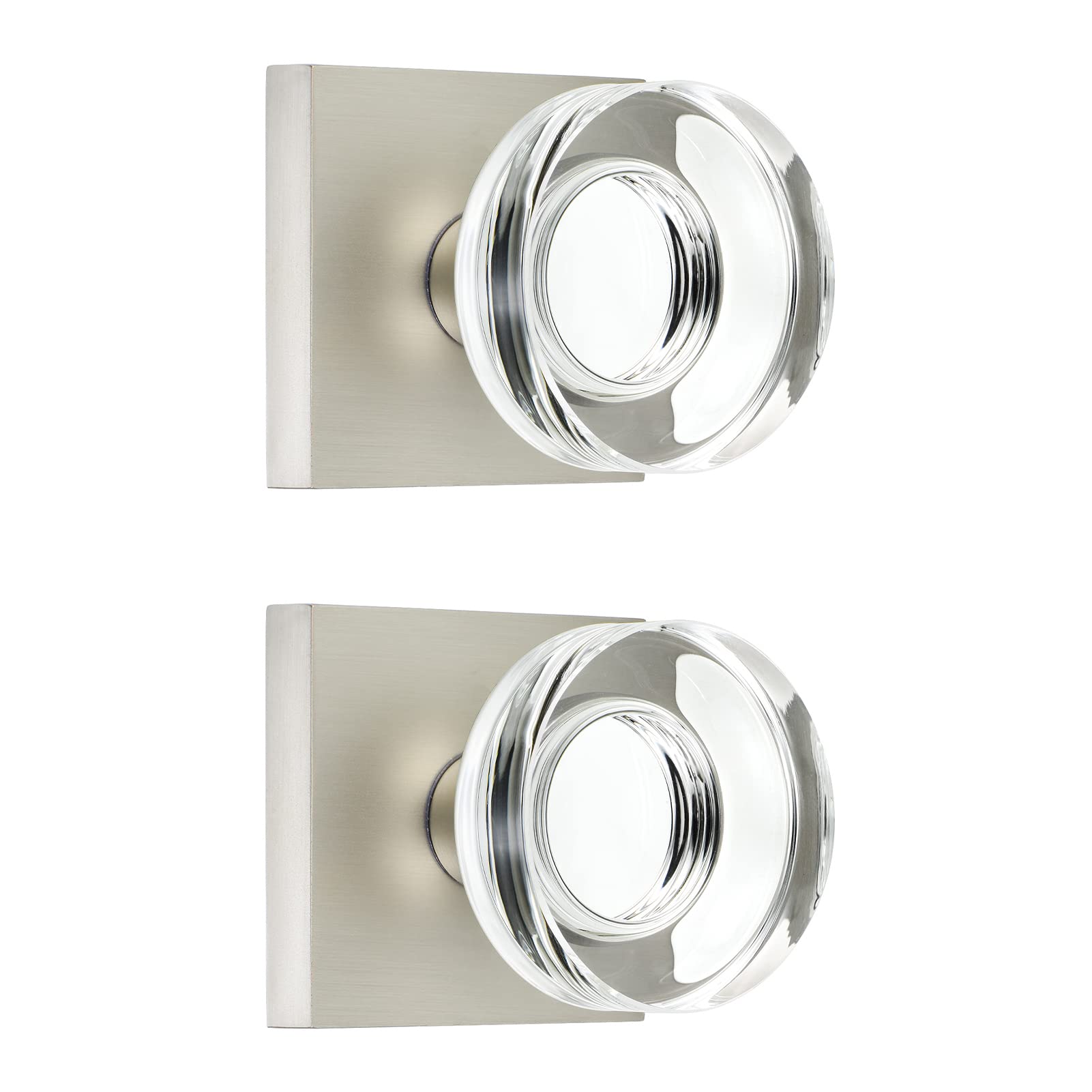 coolnews 2 Pack Crystal Glass Dummy Door Knobs, Single Side Half-Dummy Door Knob Set, Satin Nickel