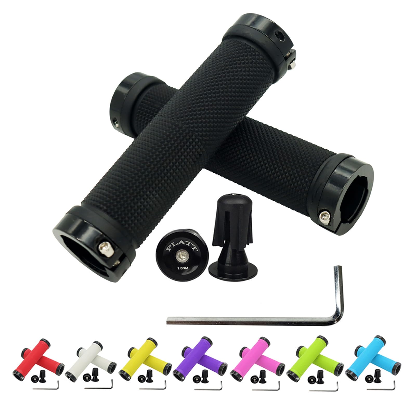 PLATT Bike Handlebar Grips with Aluminum Lock Non-Slip Rubber Bicycle Handle Grip for MTB/BMX