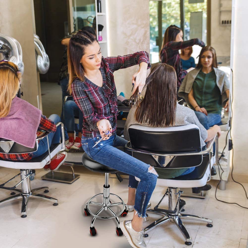 Arbeitshocker,Rollhocker Friseur Hocker Barhocker Hocker mit Rollen Höhenverstellbarer Friseur Hocker Salon-Drehstuhl Tattoo Massage Spa Chair, 40x(45-55) cm - Schwarz