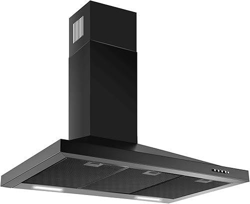 SNDOAS Campana extractora negra de 36 pulgadas, campana extractora de acero inoxidable para montaje en pared, ventilación de campana de cocina con