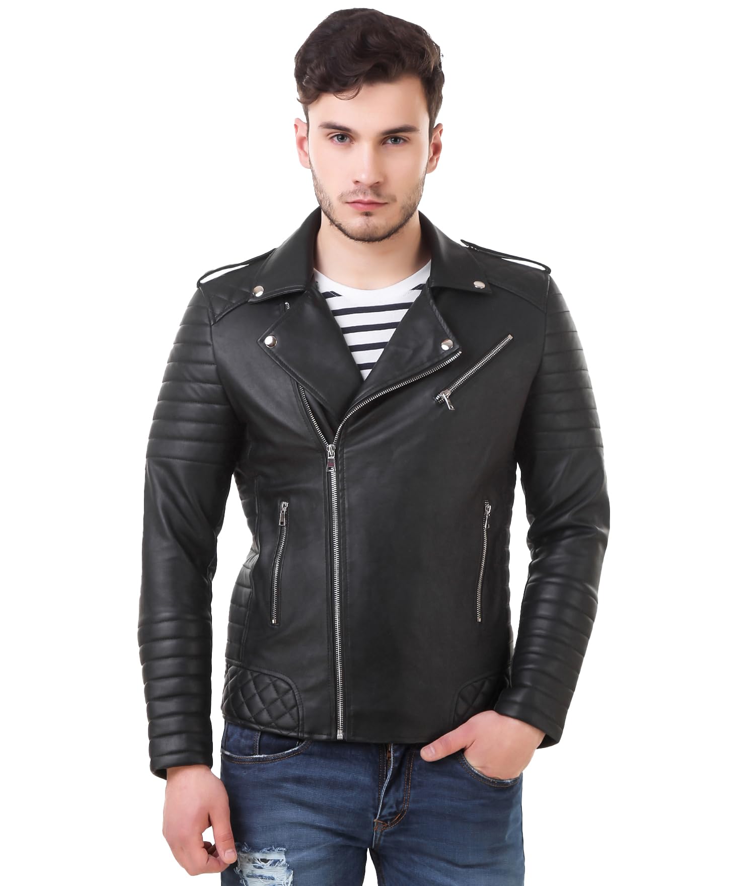 leather retail Mens Solid Biker Jacket-picture-24