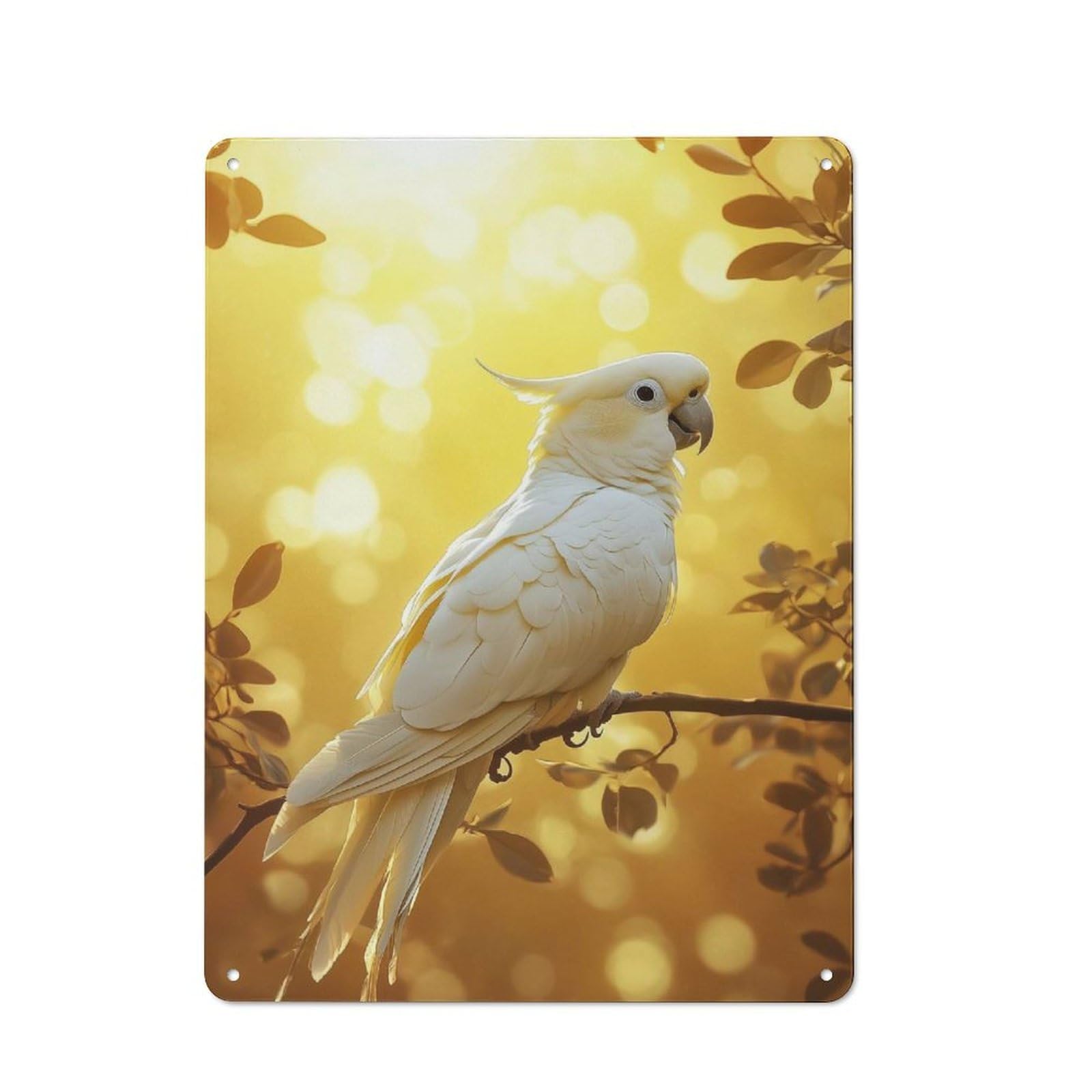 Junmoney White Cockatoo In Golden Light Nostalgic Metal Wall Sign 40X30cm, Bar Wall Plaque For Pub, Home Bar, Shed Or Man Cave