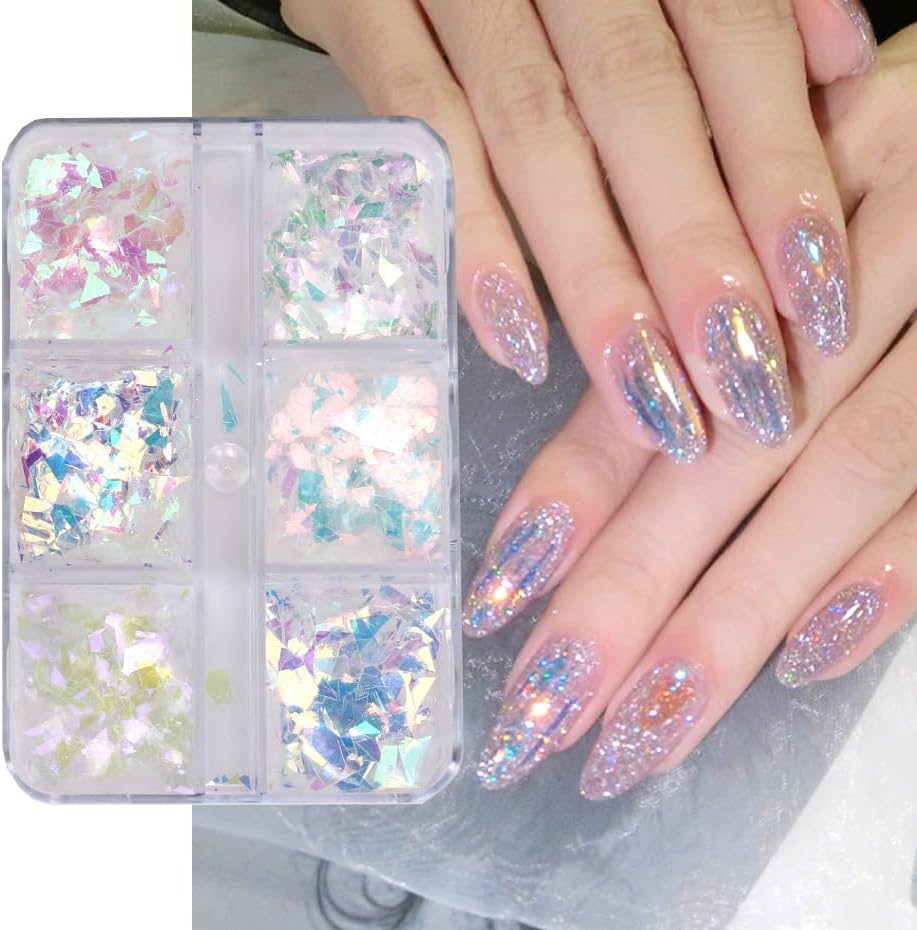 6 rejillas brillantes de lentejuelas con purpurina para decoración de uñas, papel de vidrio fluorescente colorido 3D, purpurina iridiscente, arte de