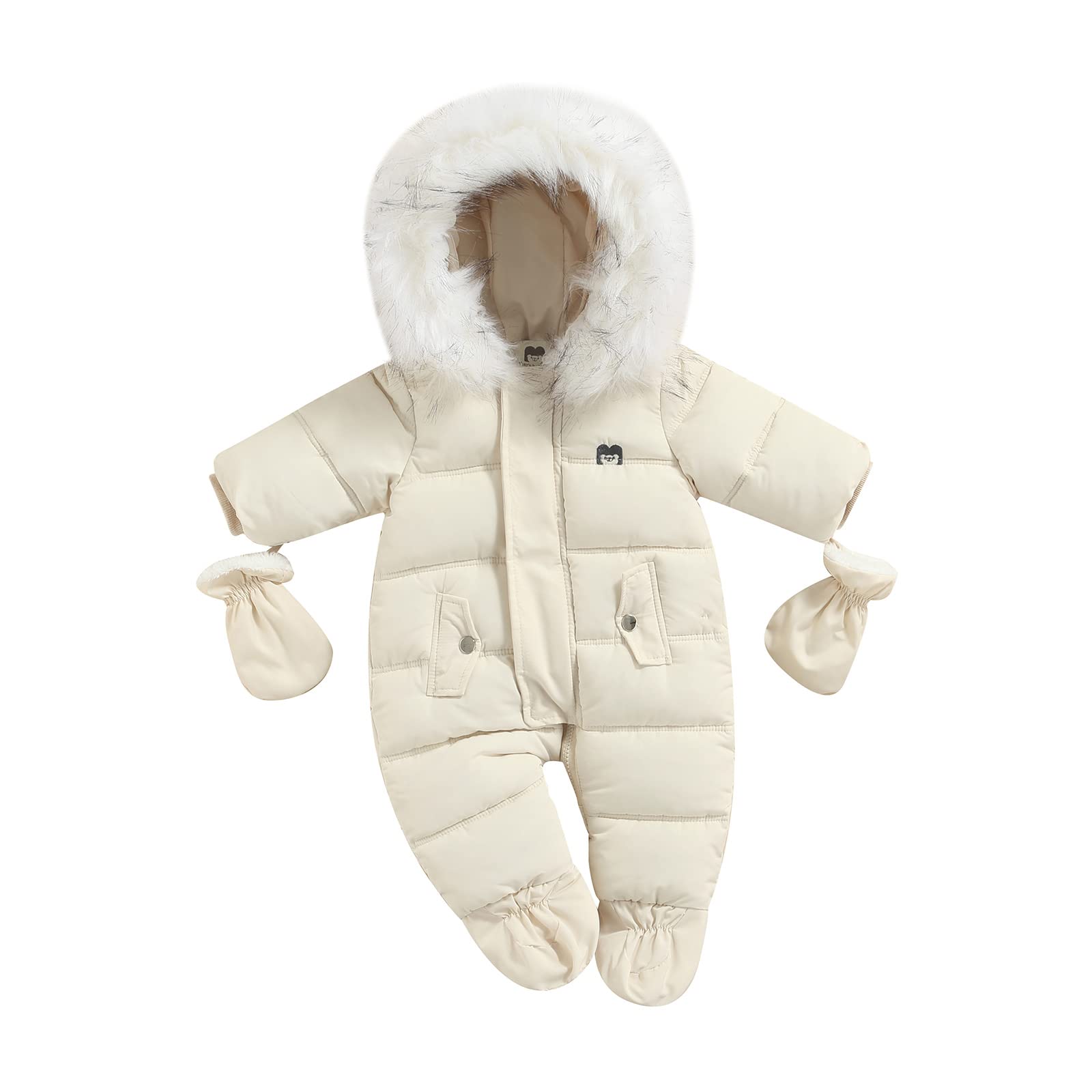 Bebé Mono de Invierno Mameluco de Nieve para Recién Nacido Traje de Nieve con Capucha y Guantes Romper de Cremallera con Pie Ropa Cálida de Una Pieza para Bebe (Blanco, 18-24 Meses)