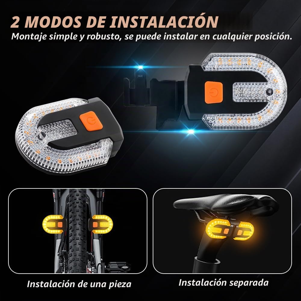 luz Trasera Bicicleta, 5 Modos de iluminación Control Remoto USB Recargable Estroboscopio para Bicicleta Intermitentes con Alarma (Rojo y Amarillo)