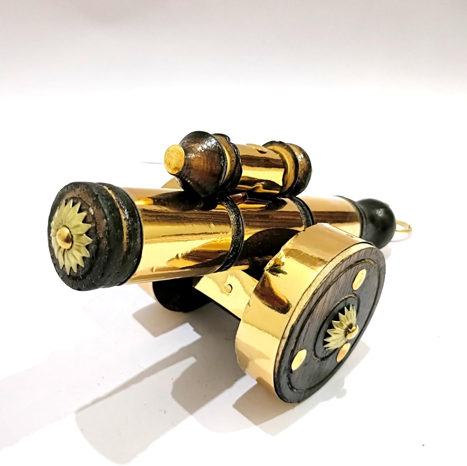 Decorative Wooden Curtain Rod Finials, Gold and Black, Floral Design