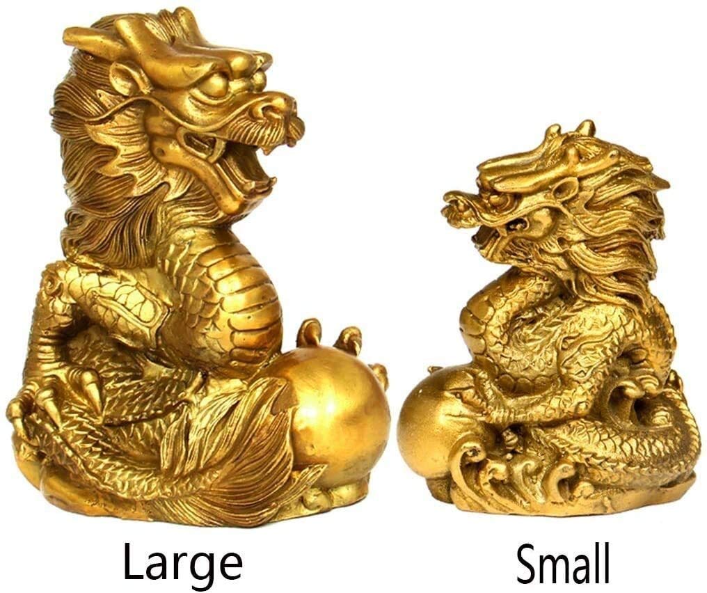 Estatuilla de decoración de Feng Shui chino de latón Decoración del hogar Artesanía Estatuas de dragón dorado del zodíaco Puro para la riqueza y la buena suerte Colección de regalos de escultura para