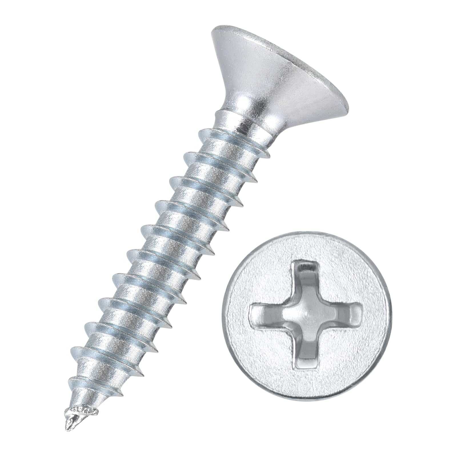 Kozelo 400pcs Phillips Flat Head Wood Screws - [#6x3/4"] Carbon Steel Countersunk Self Tapping Screws for Furniture Assembly, Interior Trim, Outdoor Construction, Bluish-white — image 1