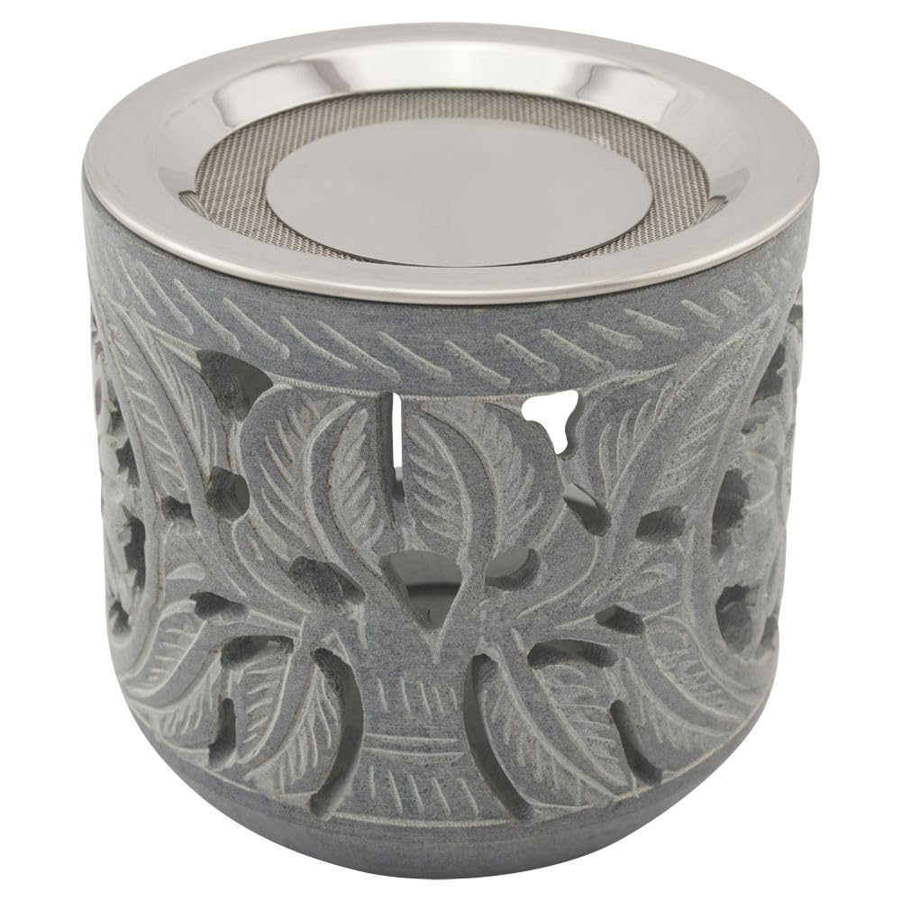 Geschenkset „Shiva“ – Räucherstövchen Speckstein mit Edelstahlsieb, Metallscheibe & Premium-Weihrauch Al-Hojari Mix & Athos Rosen – Hochwertige Geschenkbox