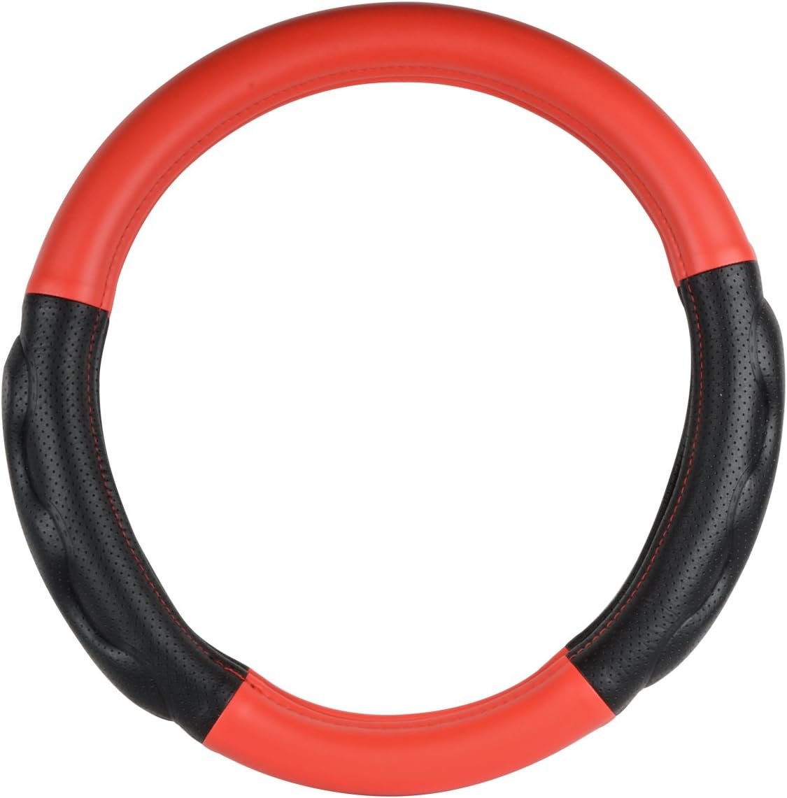 GG Grand General 54054 Deluxe Plus Series 18” Heavy Duty Steering Wheel Cover for Trucks, Buses, RVs and Utility Vehicles, Black w/red stitching