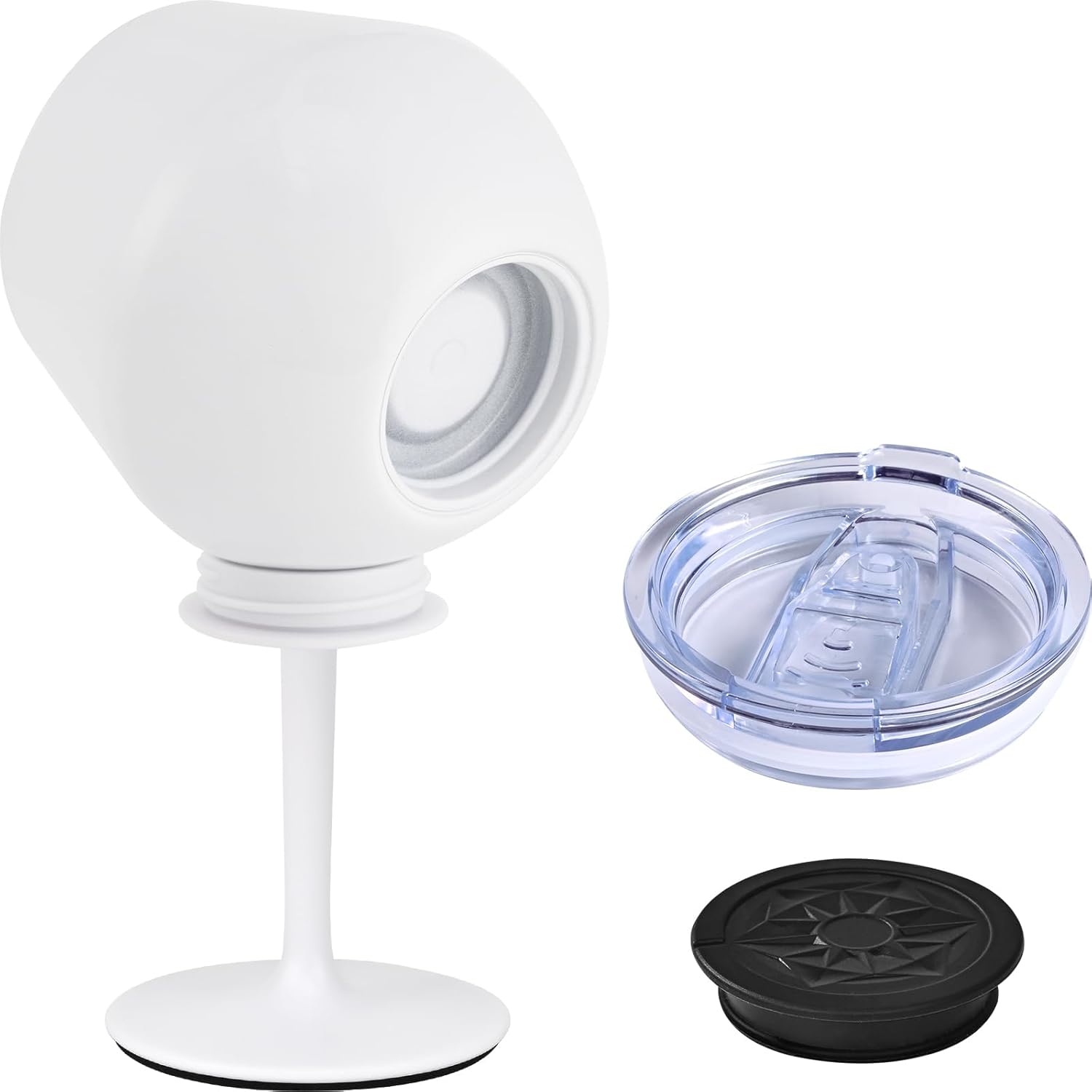 14oz Wine Glasses with Detachable Stem, Insulated Stainless Steel Wine Tumbler with Lid & Anti-Slip Base, Multi-Functional Cup for Gift Party Outdoor Travel Home Use (White)