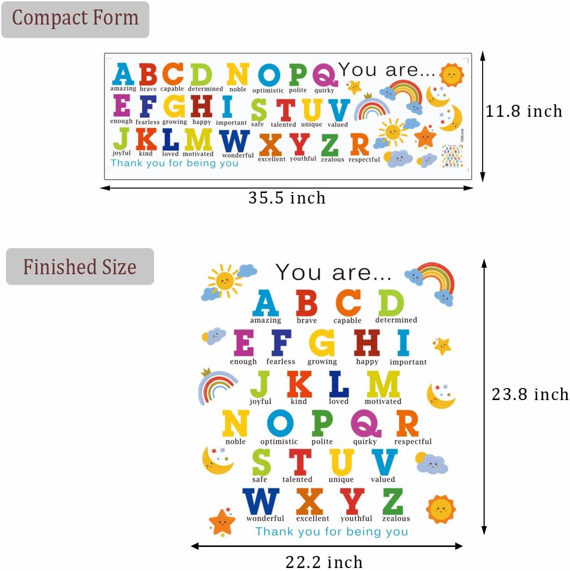 Wall Decals Alphabet Wall Stickers Removable ABC Wall Stickers Colorful Learning Educational Wall Sticker Removable Peel and Stick Wall Décor for Kids Bedroom Nursery Classroom Decorations