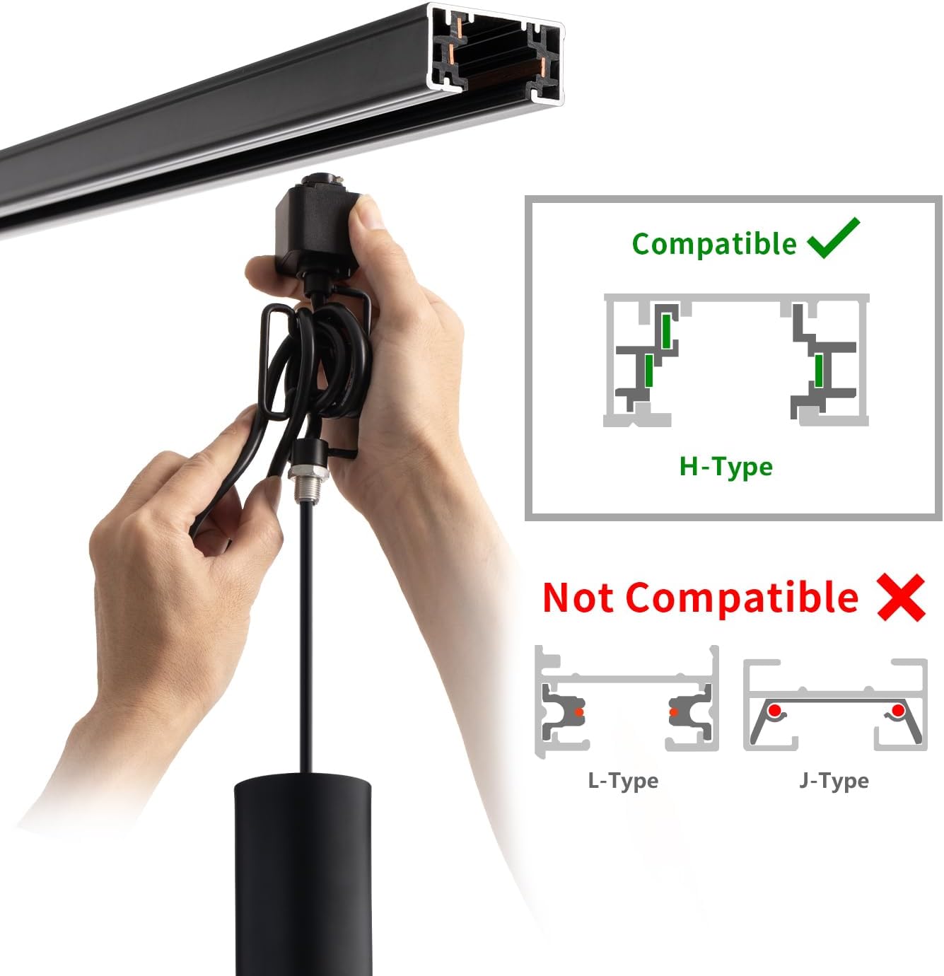 mirrea H-Type Black Rectangular Mini Crystal Track Lighting Pendant with E26 Socket, Adjustable Track Pendant Lights Kitchen Island for Kitchen, Dining Room and Living Room, Pack of 3