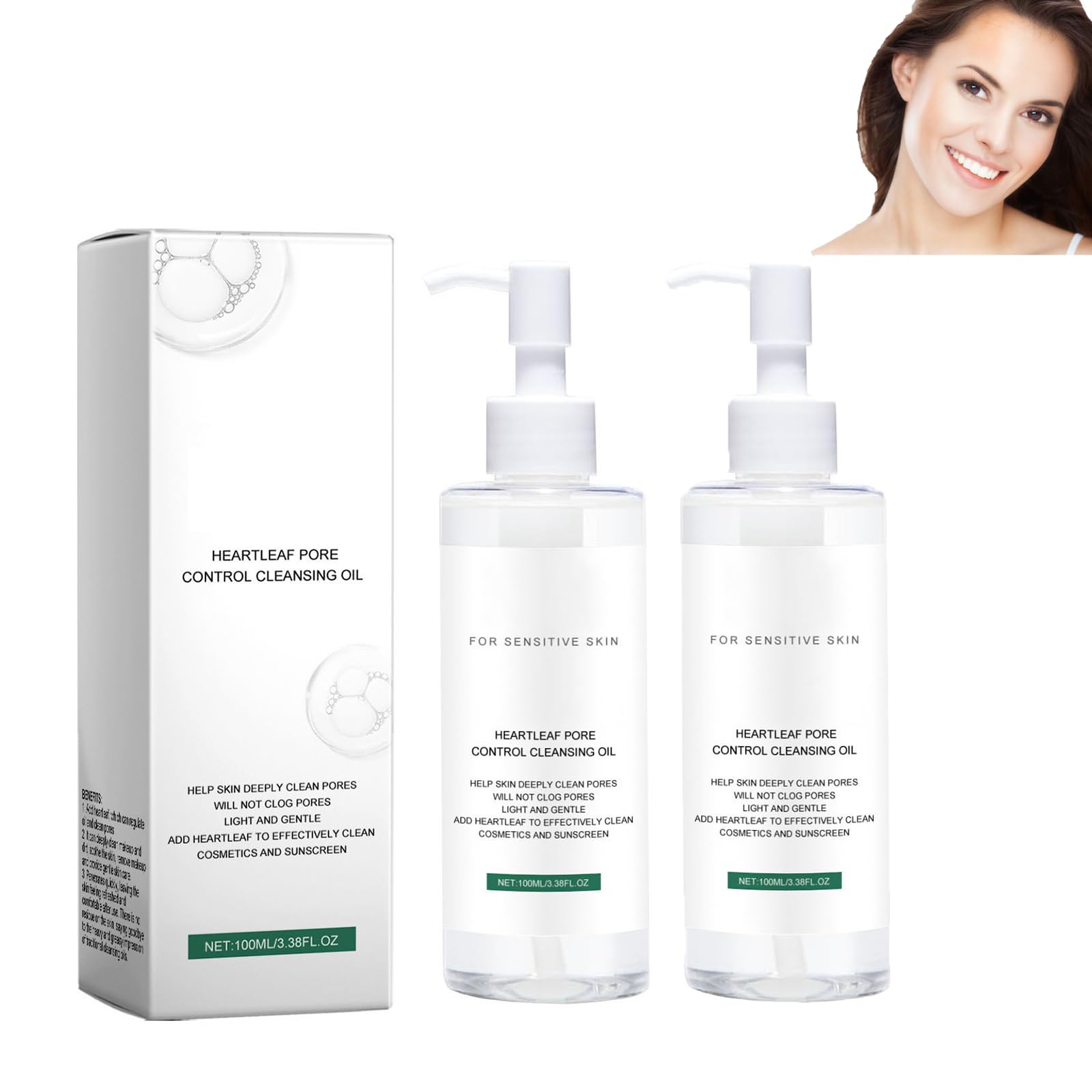 Aceite limpiador de poros Heartleaf, aceite limpiador de poros Heartleaf, limpiador de aceite para la cara, limpiador facial coreano, removedor de puntos negros, para pieles sensibles, 100 ml