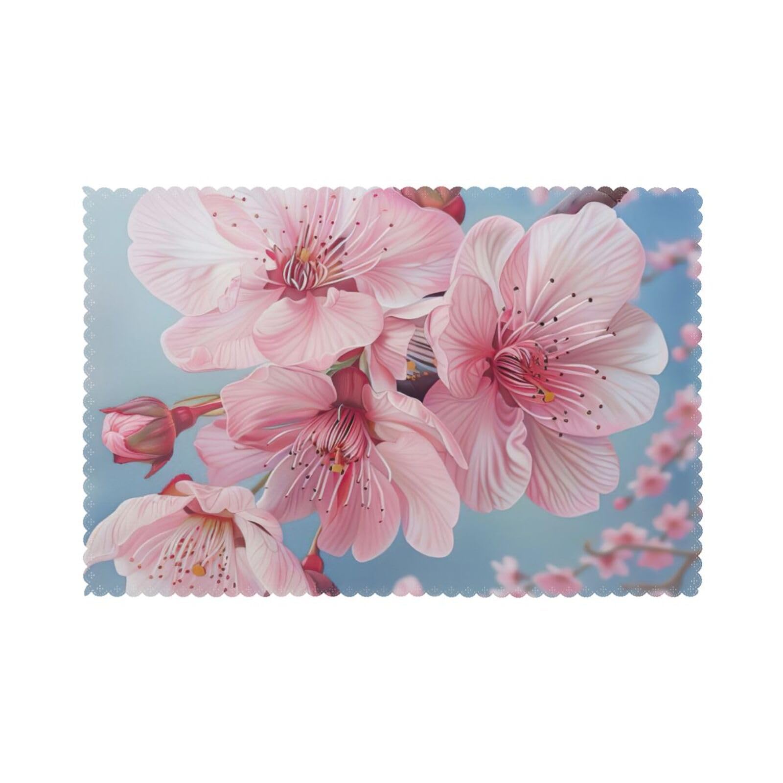 Juego de 6 manteles individuales con estampado de flores de cerezo japonés, manteles individuales de tela para mesa de comedor, bonitos manteles individuales con estampado de cerezos japoneses para