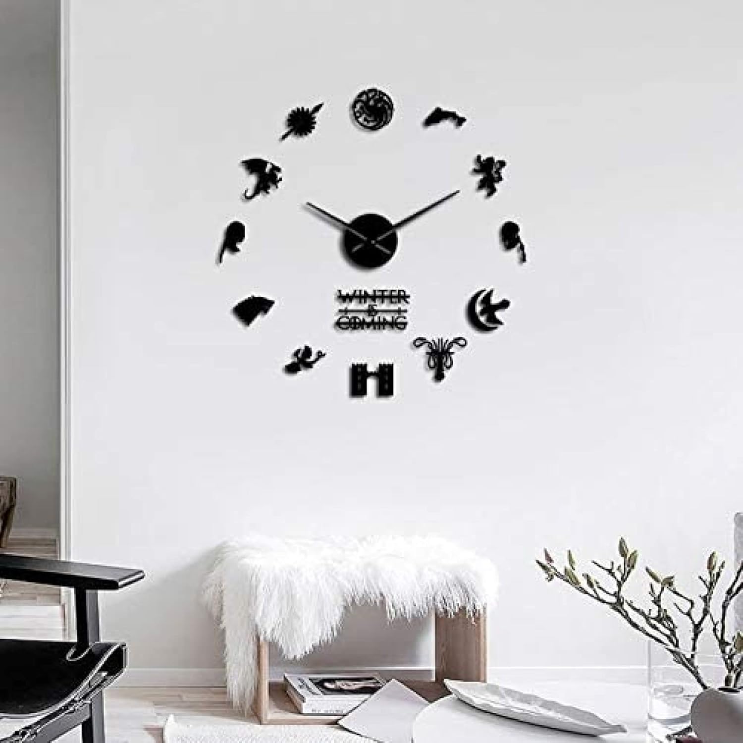 Reloj de pared medieval casa de fantasía con lema palabras de casa