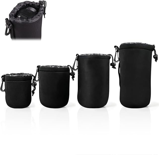 4 Pcs DSLR Camera Neoprene Lens Pouch Bag Cover, 4Pcs Camera Lens Protective Pouch Compatible with Nikon(S,M,L,XL)