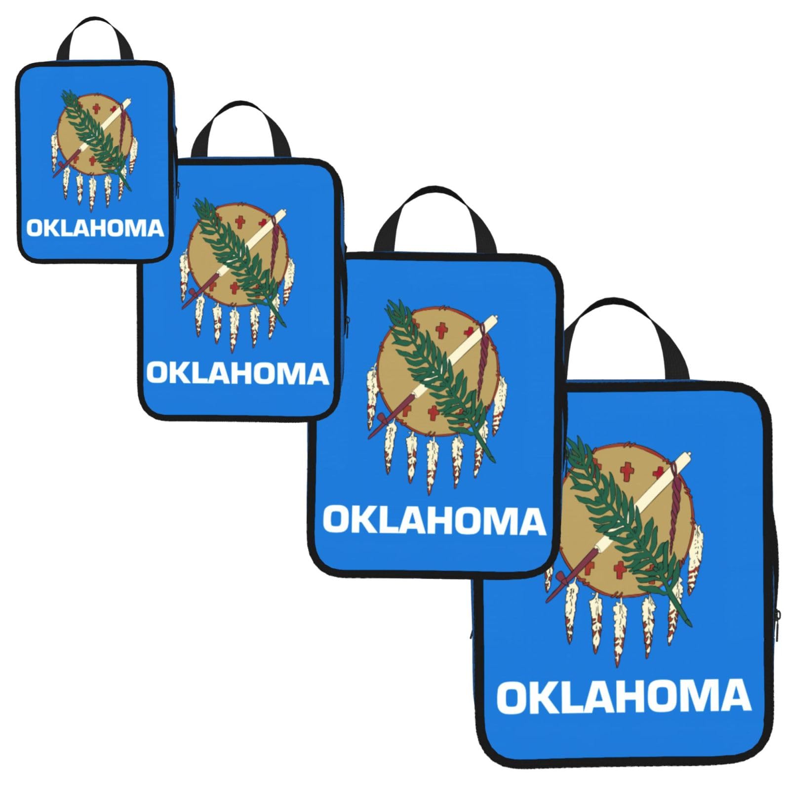 Oklahoma State Flag Print 4 Set Compression Packing Cubes for Suitcases,Expandable Storage Bags Organizers