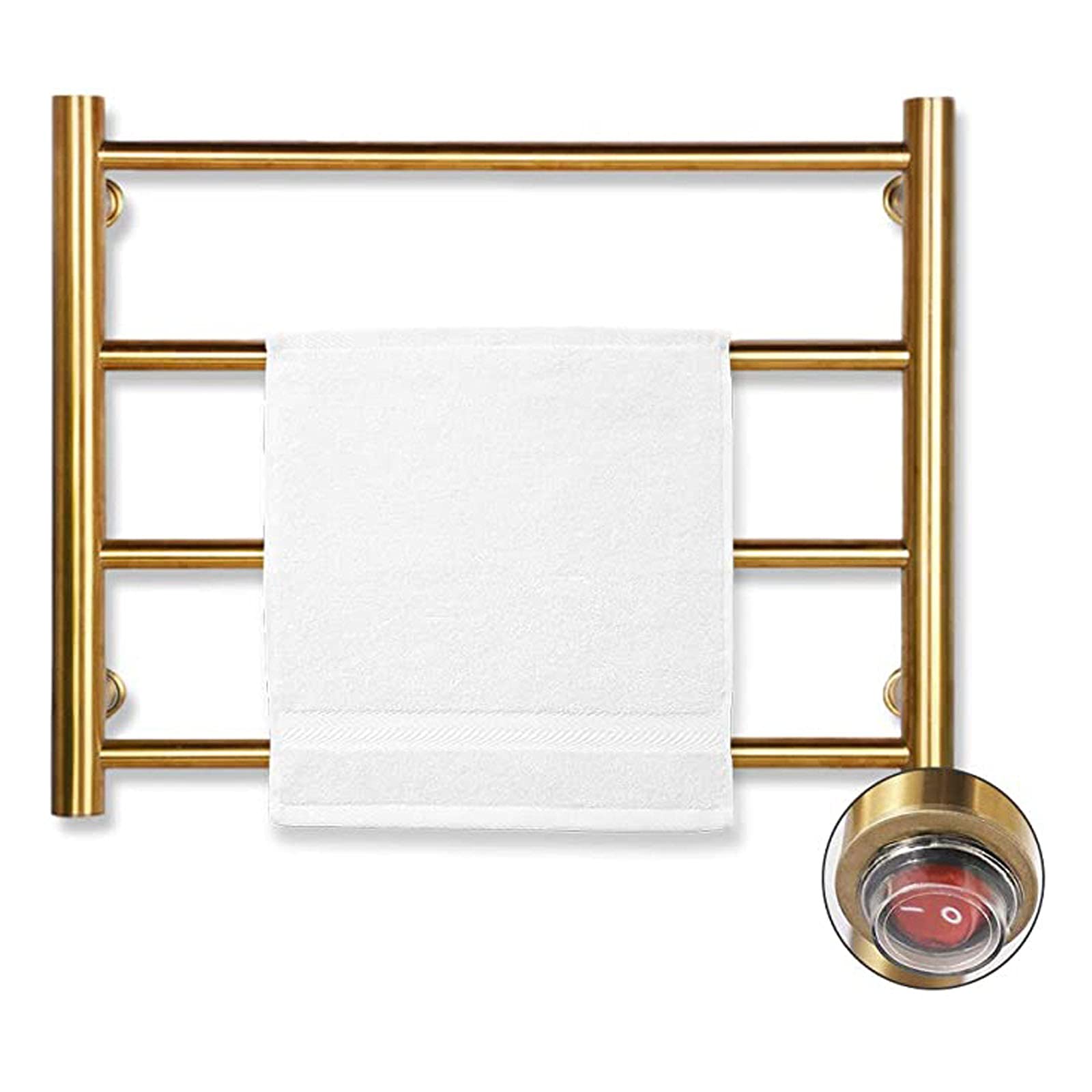 Toallero eléctrico calefactable, radiador eléctrico de 4 Barras, toallero de Pared, tendedero para baño, Color Negro, enchufable (Gold-Hardwired)
