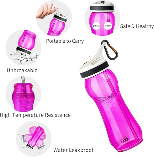 Miniatura 4 de Botella de agua de diseño curvo de 21 onzas con pajilla, paquete de 2 para la escuela, niños y niñas, botella de agua de tritán, fácil de agarrar