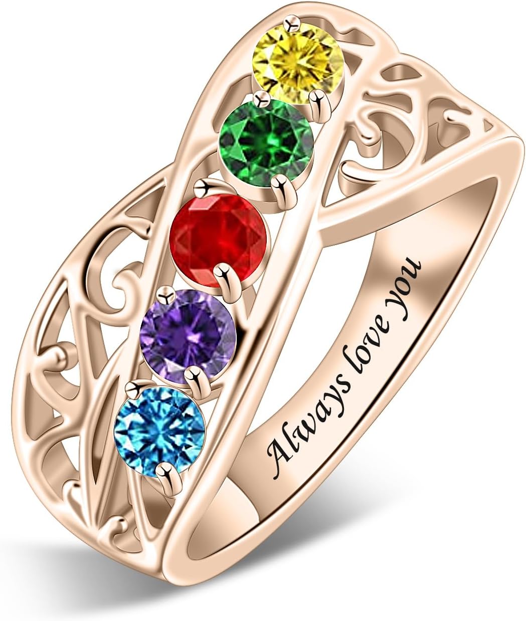 LucySky Custom Gift for Mom's Ring, Personalized Mothers Rings with 1-6 Simulated Birthstones, Engraved Family Ring Gift for Mom Grandma Mother's Day Anniversary Christmas