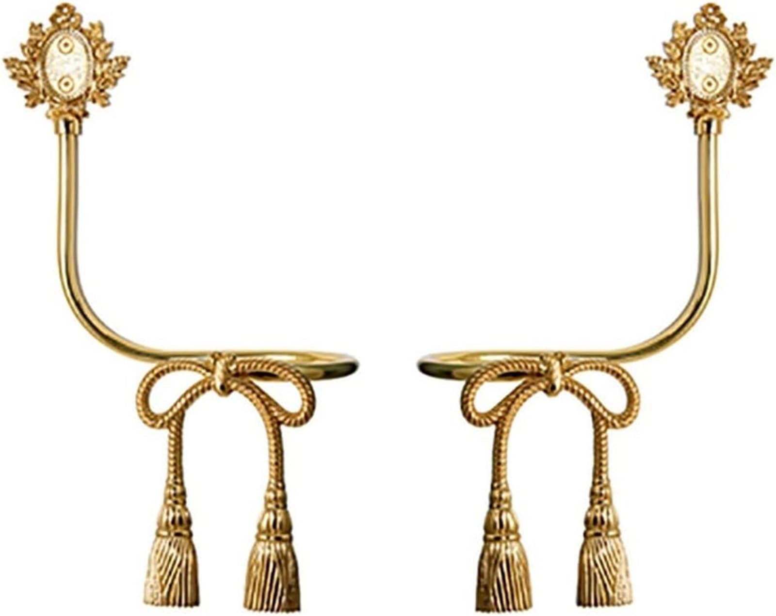 Fermatenda per tende in ottone, 2 pezzi, per tendaggi da parete, ganci da parete in metallo, decorazione con fiocco, fermatende per tende, per la decorazione della camera da letto di casa (Ottone
