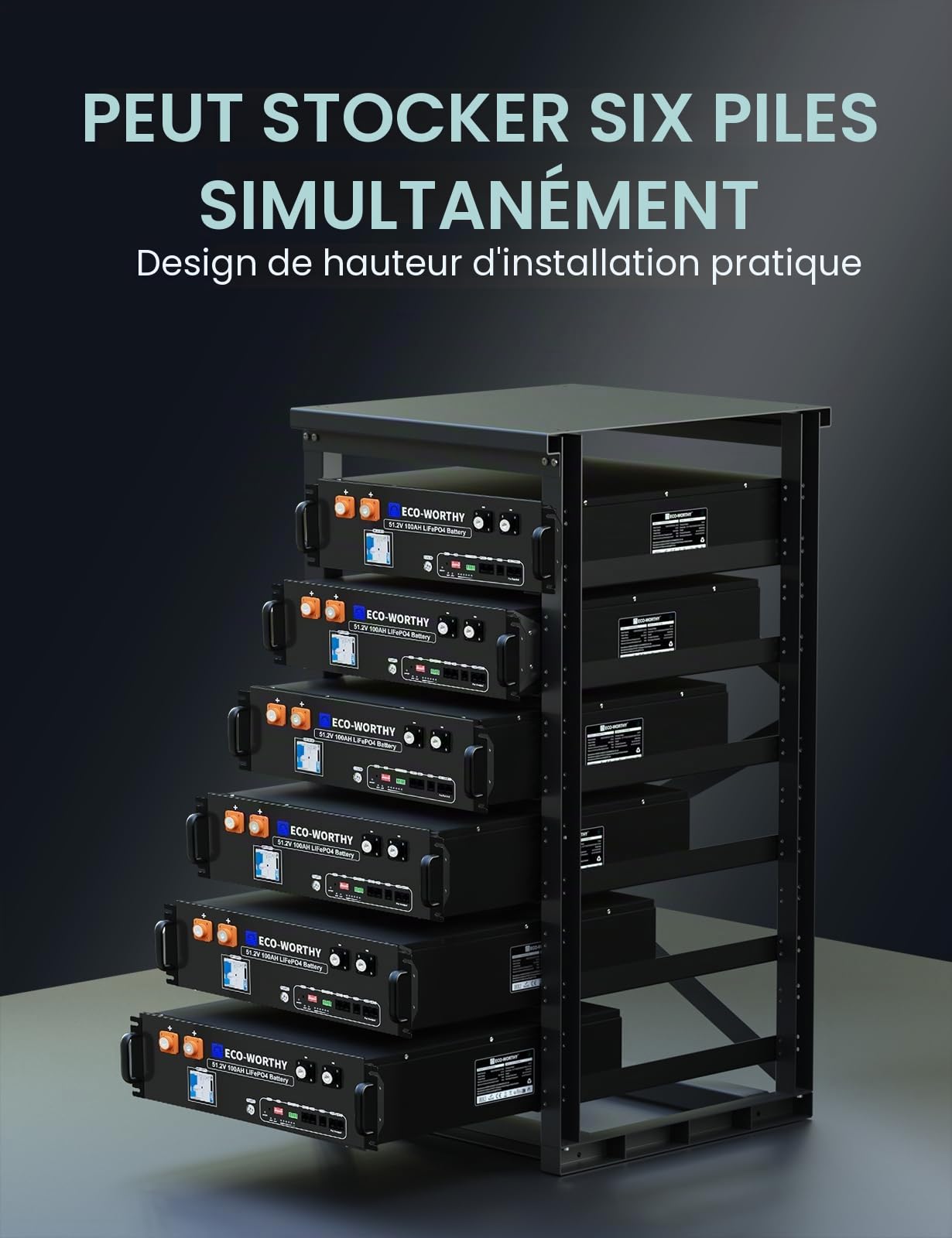ECO-WORTHY Rack de serveur 3U à 6 étages avec roues pour batterie LiFePO4 48 V 100 Ah 50 Ah