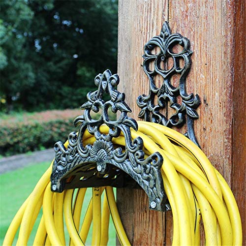 DMMW-Home Wall Mounted Water Hose Hanger Floral Wall Garden Hose Holder Hanger Verdigris Cast Iron Antique Garden & Yard Decorations (Color : Green, Size : 24.5X28x15cm)