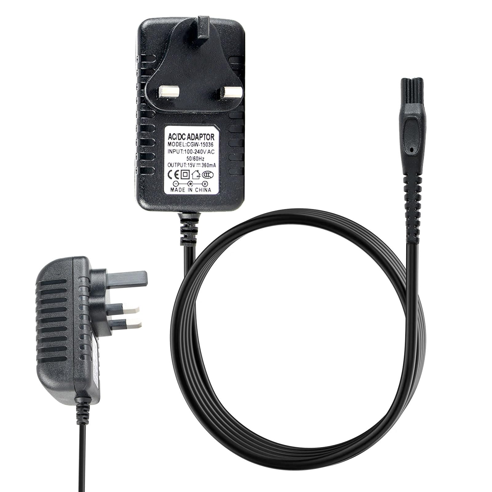 15V Power Adapter Charger UK Plug HQ8505 for Philips Norelco Shaver Series 9000 8000 7000 Electric Razor Aquatec Beard Trimmer Cord Arcitec Powertouch Grooming Kits Hair Clippers Compatibility