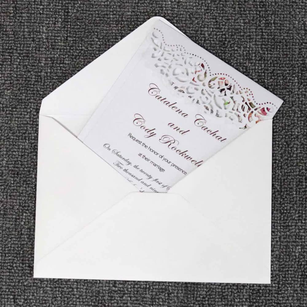 Delicada tarjeta de invitación de boda romántica D Paquete de 50, juego de papel imprimible en blanco y sobres for bodas, fiestas de cumpleaños, fiestas.(White,Blank)