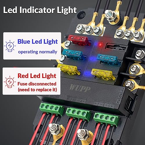 WUPP 12V Fuse Block with Relay, Automotive 6 Circuits Fuse and Relay Box With ACC Interface, Universal Fuse Block and Relay Kit for Cars Trucks Marine Boat - Image 3